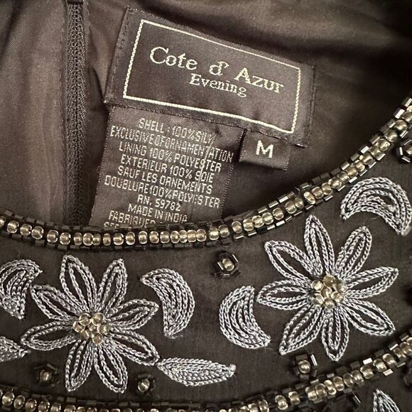 Black Vintage 80s beaded Cote d’Azur short sleeve top - Picture 3 of 5